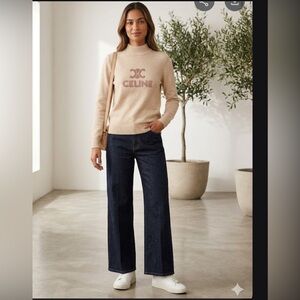 Beige Logo Cashmere Blend Sweater